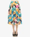 White Mark Women's Leaf Print Vintage Flared Midi Skirt In Yellow