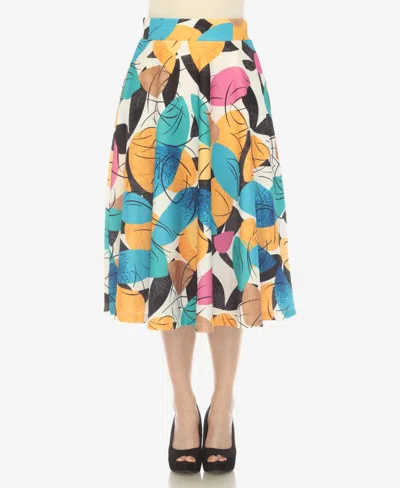 White Mark Women's Leaf Print Vintage Flared Midi Skirt In Yellow