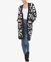 White Mark Plus Womens Knit Leopard Cardigan Sweater In Black