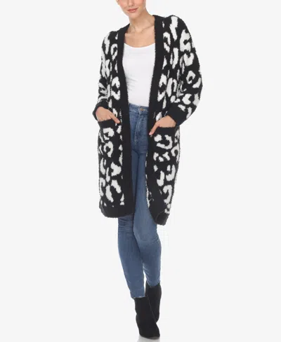 WHITE MARK WOMEN'S LEOPARD PRINT OPEN FRONT SHERPA CARDIGAN