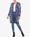 White Mark Plus Womens Knit Leopard Cardigan Sweater In Blue