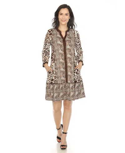 White Mark Women's Leopard Print Shift Dress In Brown