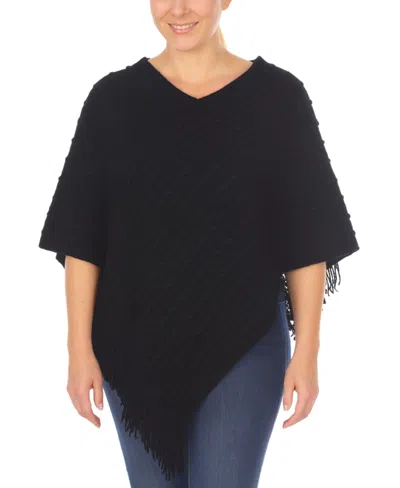 White Mark Women's Lightweight Textured Knit Poncho Sweater In Black