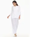 White Mark Women's Long Sleeve Button Down Cotton Gauze Set In White
