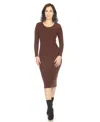 White Mark Women's Long Sleeve Rib Midi Sweater Dress In Brown