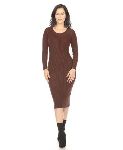 White Mark Women's Long Sleeve Rib Midi Sweater Dress In Brown