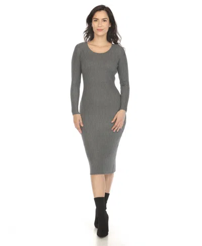 White Mark Women's Long Sleeve Rib Midi Sweater Dress In Charcoal