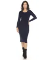 White Mark Women's Long Sleeve Rib Midi Sweater Dress In Navy