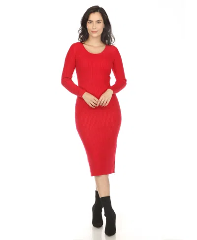 White Mark Women's Long Sleeve Rib Midi Sweater Dress In Red
