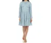 White Mark Women's Long Sleeve Tiered Midi Shirt Dress In Blue In Blue