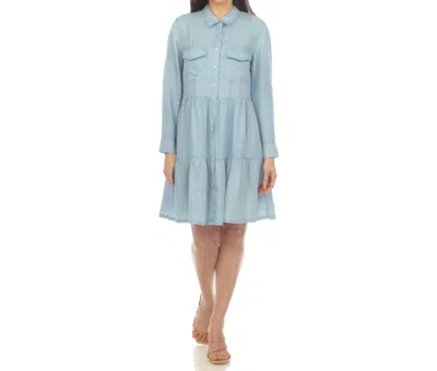 White Mark Women's Long Sleeve Tiered Midi Shirt Dress In Blue