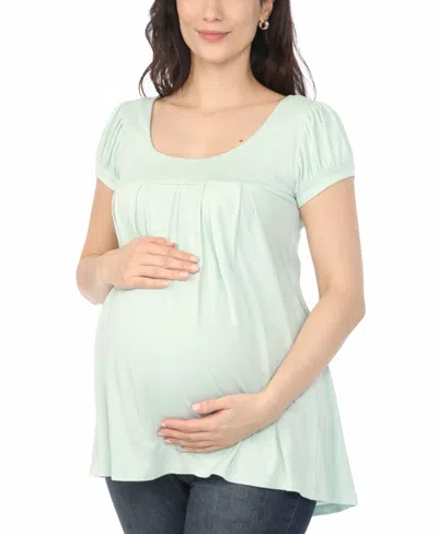 White Mark Plus Size Maternity Short-sleeve Empire-waist Tunic Top In Green