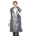 White Mark Women's Metallic Long Puffer Vest Jacket In Metallic Denim