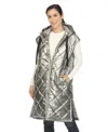 White Mark Women's Metallic Long Puffer Vest Jacket In Metallic Silver