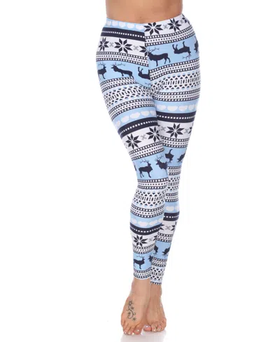 White Mark Women's One Size Fits Most Printed Leggings In Blue,white