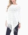 White Mark Women's Open Knit Fringe Poncho Sweater In Animal Print