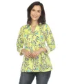 White Mark Women's Paisley Button Front Tunic Top In Lime