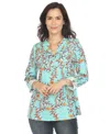 White Mark Women's Paisley Button Front Tunic Top In Mint