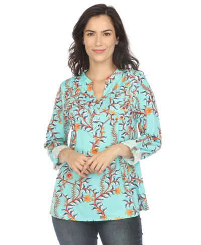 White Mark Women's Paisley Button Front Tunic Top In Mint