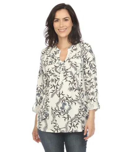 White Mark Women's Paisley Button Front Tunic Top In White Black