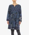 White Mark Women's Paisley Flower Embroidered Sweater Dress In Blue Flower