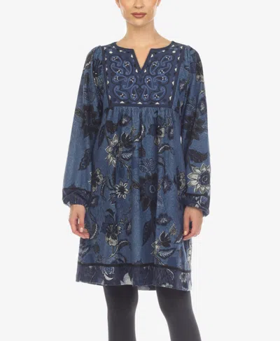 White Mark Women's Paisley Flower Embroidered Sweater Dress In Blue Flower