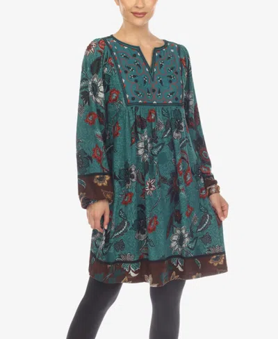 White Mark Plus Size Paisley Flower Embroidered Sweater Dress In Aqua