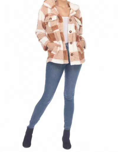 White Mark Women's Plaid Sherpa Shacket In Coffee/white In Multi