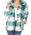 White Mark Women's Plaid Sherpa Shacket In Green/white In Multi