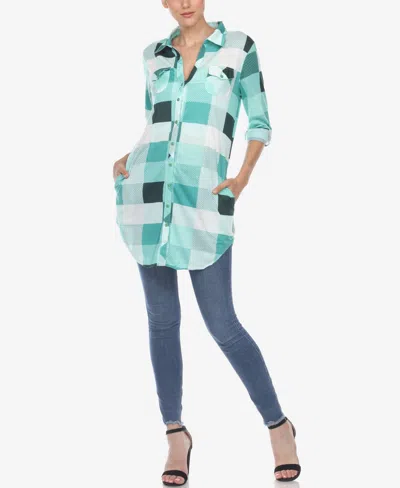 White Mark Women's Plaid Tunic Shirt In Green