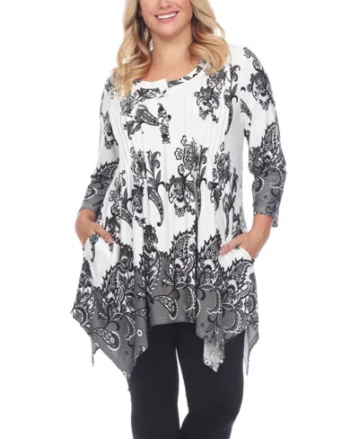 White Mark Women's Plus Size Floral Printed Tunic Top In White