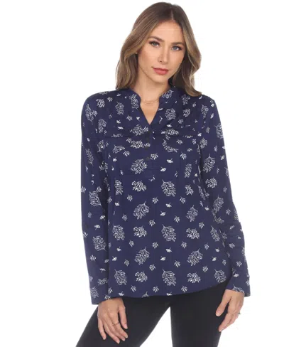 White Mark Women's Printed Long-sleeve Button-front Top In Multi
