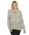 White Mark Women's Printed Peasant Blouse In White Olive
