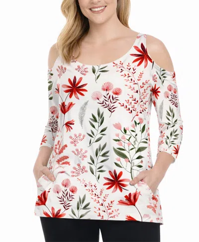 White Mark Plus Size Printed Relaxed-fit Tunic Top In Brown