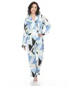 White Mark Women's Printed Satin Pajama Set In Blue
