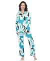 White Mark Women's Printed Satin Pajama Set In Teal