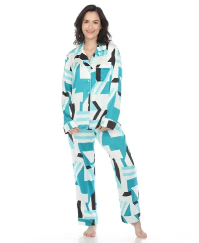 White Mark Women's Printed Satin Pajama Set In Teal