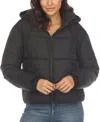 White Mark Plus Size Quilted Puffer Crop Jacket With Hood In Black