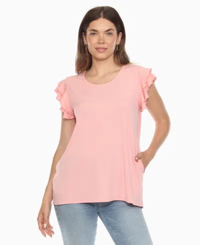 White Mark Women's Ruffle Sleeve Solid Top In Pink