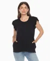 White Mark Women's Ruffle Sleeve Solid Top In Black