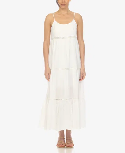 White Mark Women's Scoop Neck Tiered Maxi Dress In White