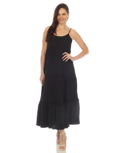 White Mark Women's Scoop Neck Tiered Midi Dress In Black