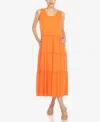 White Mark Women's Scoop Neck Tiered Midi Dress In Orange
