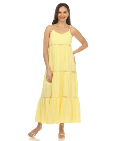 White Mark Women's Scoop Neck Tiered Midi Dress In Yellow