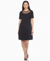 White Mark Plus Size Short Sleeve Crisscross Neck A-line Dress In Black