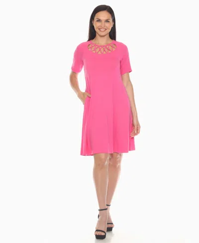 WHITE MARK WOMEN'S SHORT SLEEVE CRISSCROSS NECK A-LINE DRESS
