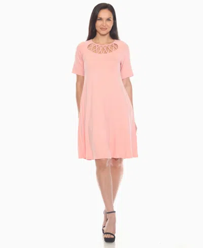 WHITE MARK WOMEN'S SHORT SLEEVE CRISSCROSS NECK A-LINE DRESS