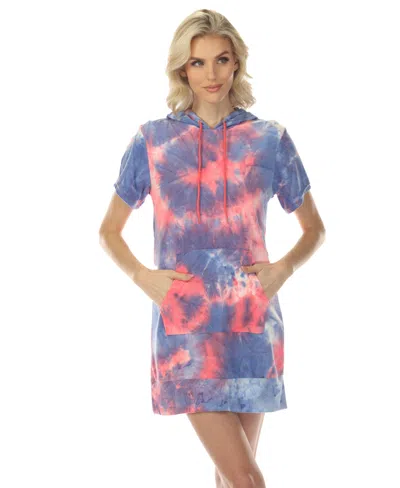 White Mark Women's Short Sleeve Hoodie Dress In Blue