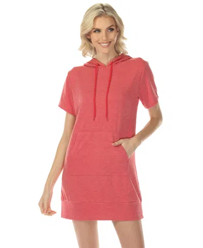 White Mark Women's Short Sleeve Hoodie Dress In Red