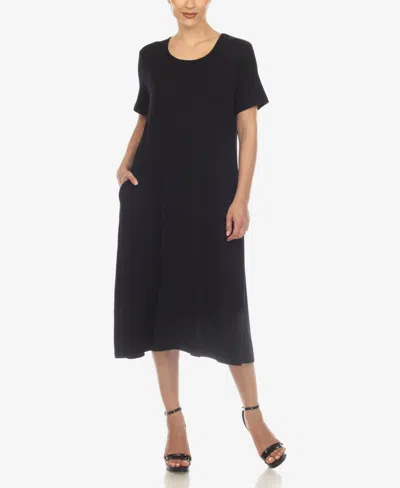 White Mark Women's Short Sleeve Midi Dress In Black